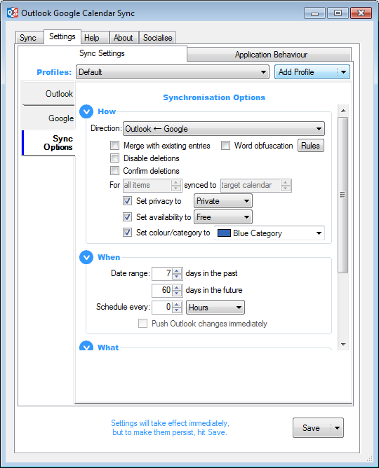 Outlook Google Calendar Sync OGCS User Guide Settings Sync Options